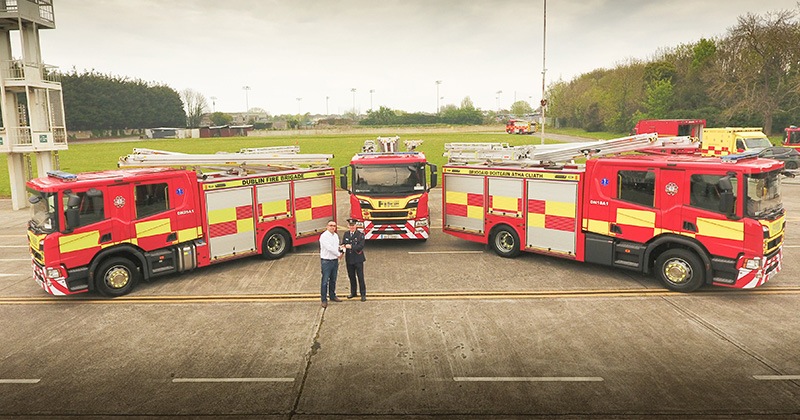 Drone shot of fire engines